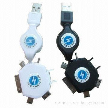 Six-pin Quasi Universal USB Cables for iPhone with 30-pin, Micro 5P and Mini 5P Charge Data Transfer